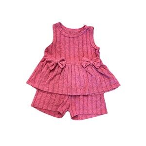 Girls 1-2T Sleeveless Bow Top & Shorts Summer Outfit Wine Red Fuchsia